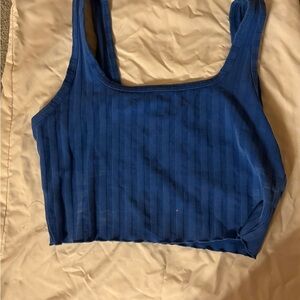 Aerie Blue Ribbed Sleeveless Crop Tank Top
